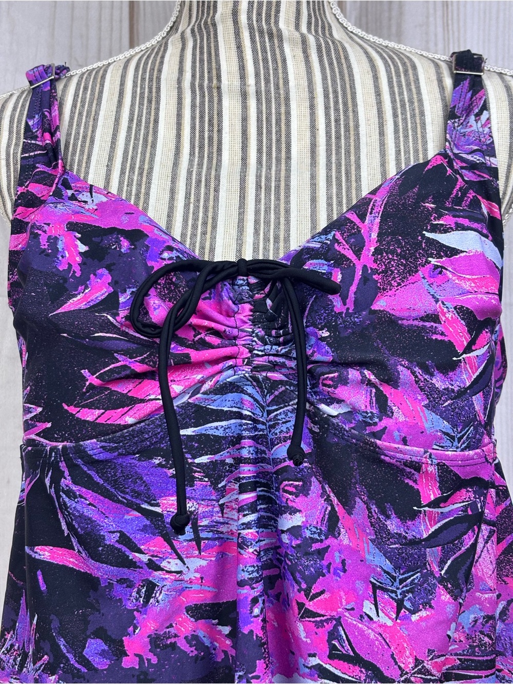 Septangle Plus Size Tankini Swim Top Tropical Print Adjustable Purple Pink Sz 20 - Picture 2 of 13